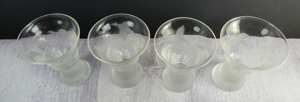 Set of 4 Acid Etched with Flying Gesse/Ducks Glasses Hold 2 oz