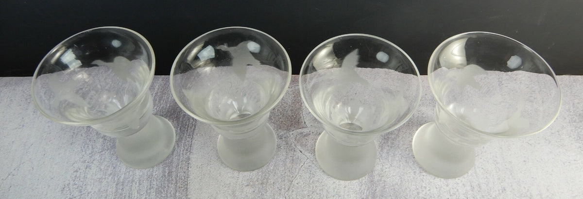 Set of 4 Acid Etched with Flying Gesse/Ducks Glasses Hold 2 oz