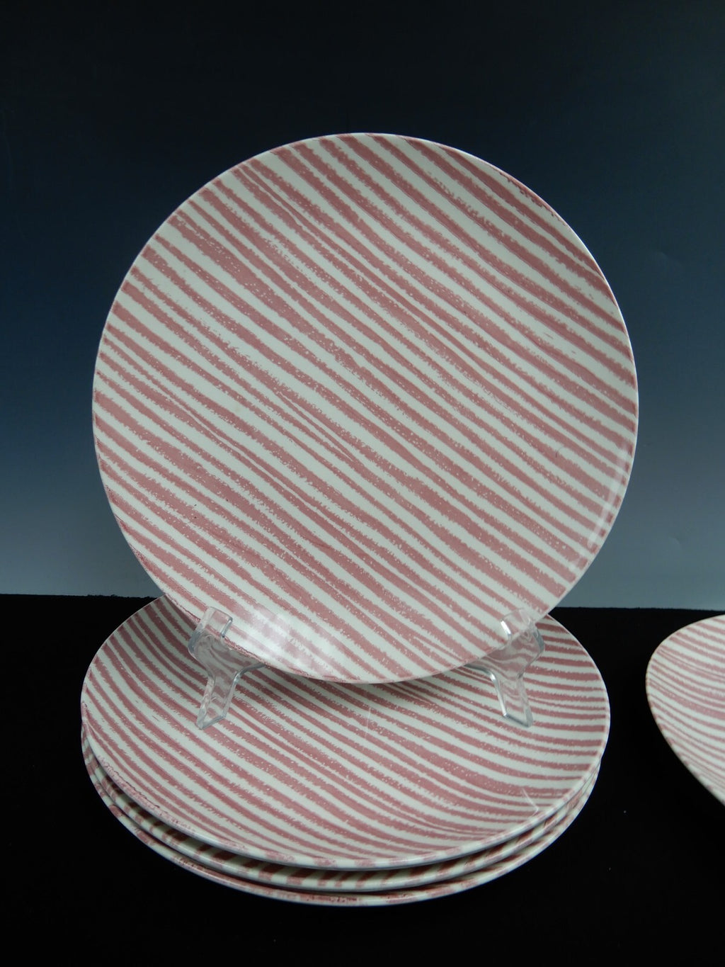 Royal China underglaze F 54 Set of 5 Dinner Plates Red Stripe 10-1/8"