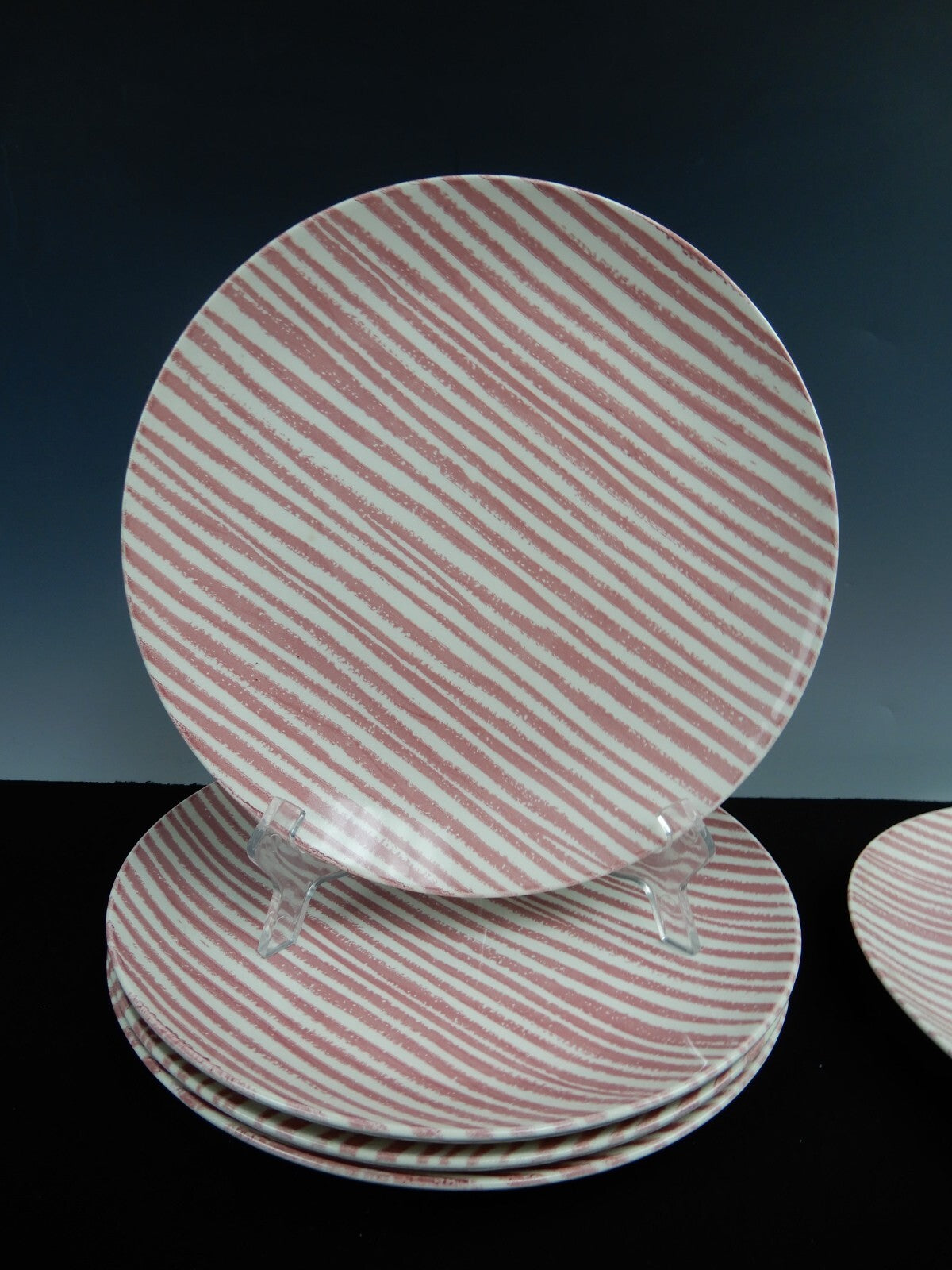 Royal China underglaze F 54 Set of 5 Dinner Plates Red Stripe 10-1/8"