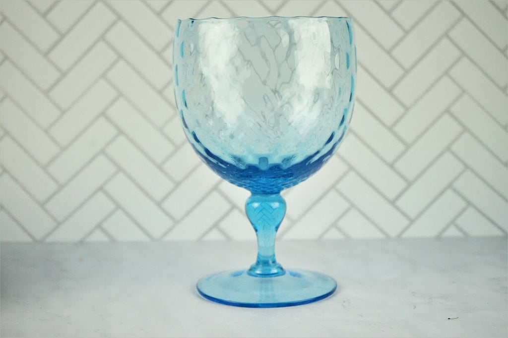 Vintage Blue  Italian Empoli Optic Art Glass Compote 8"