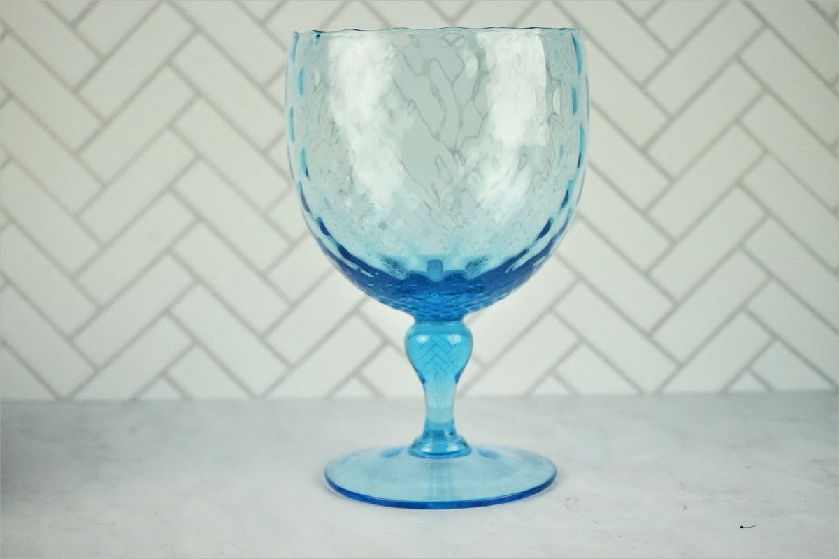 Vintage Blue  Italian Empoli Optic Art Glass Compote 8"
