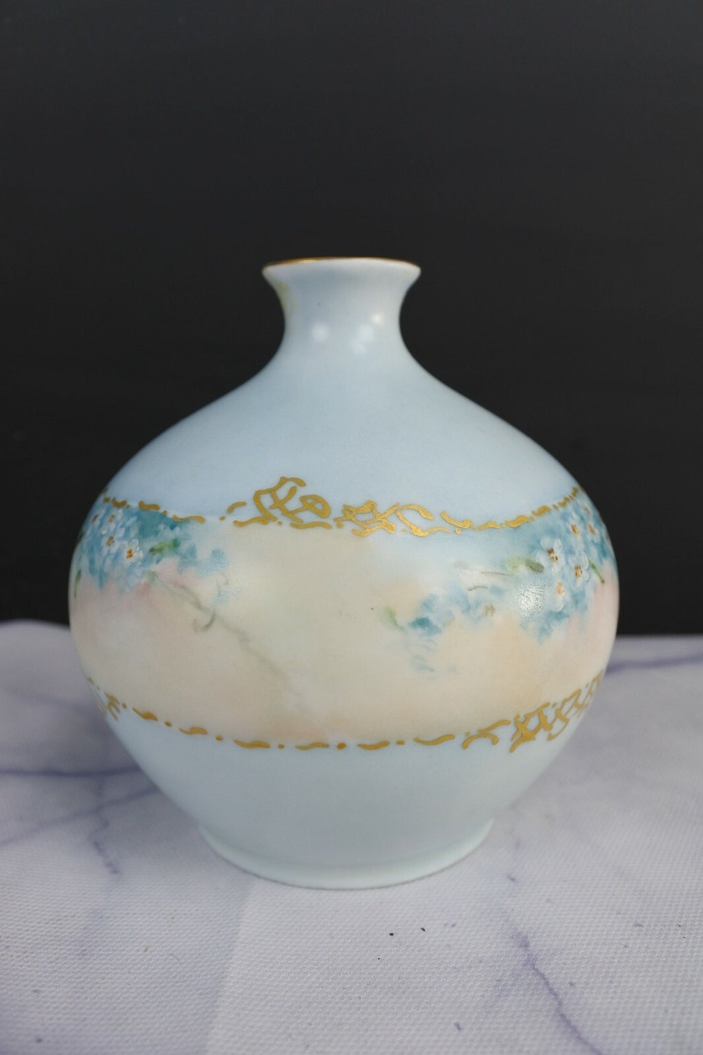 O.& E.G. Royal Porcelain Flower Vase, Hair Receiver, And Powder Jar Vanity Set