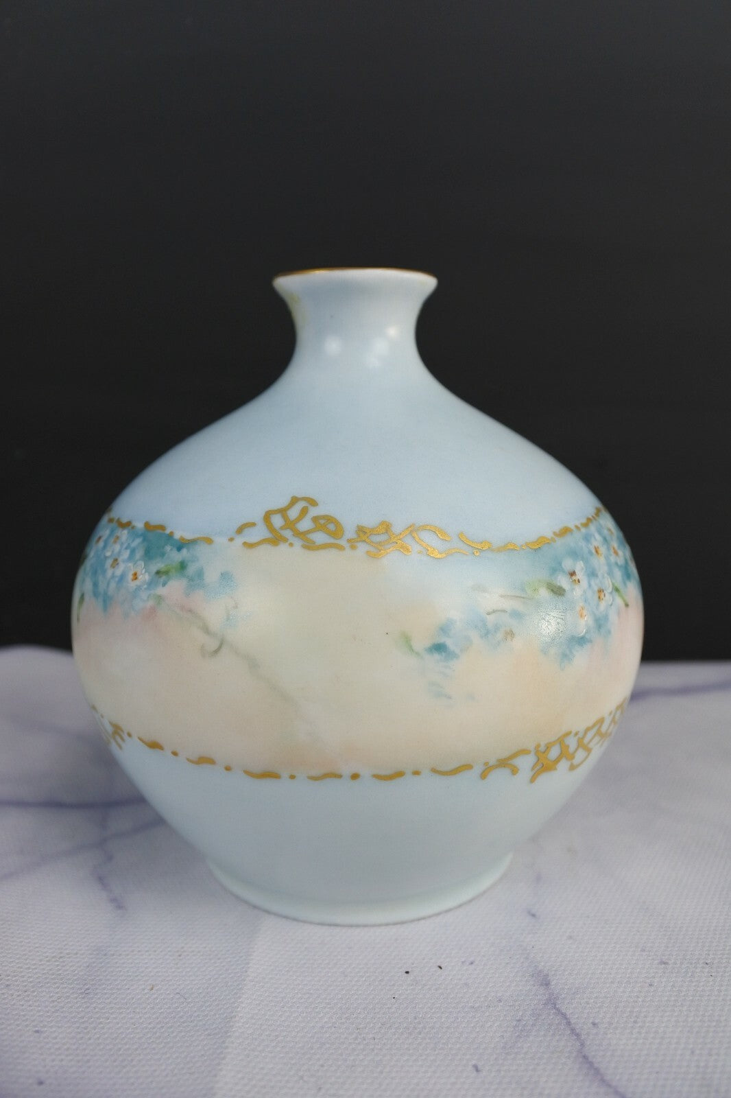 O.& E.G. Royal Porcelain Flower Vase, Hair Receiver, And Powder Jar Vanity Set