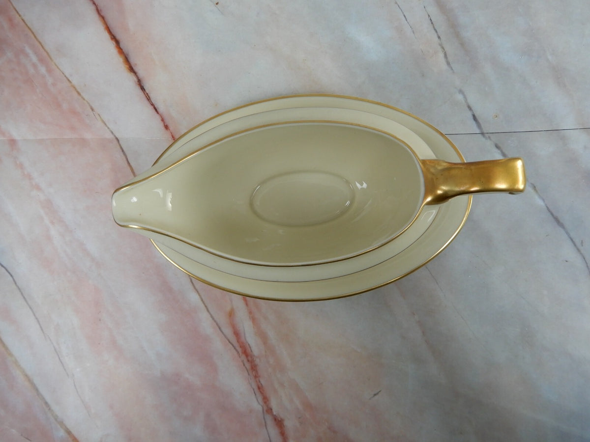 Vintage Eamag Schönwald Bavaria Gold and Cobalt Blue Rim Gravy Boat