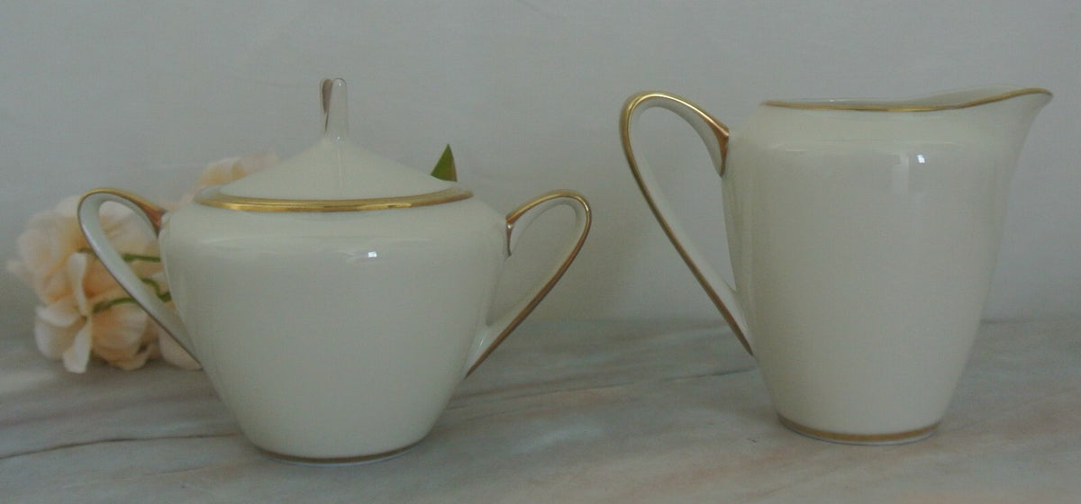 Vtge Winterling Marktleuthen Bavaria Creamer and Sugar Bowl Cream Color Gold Rim