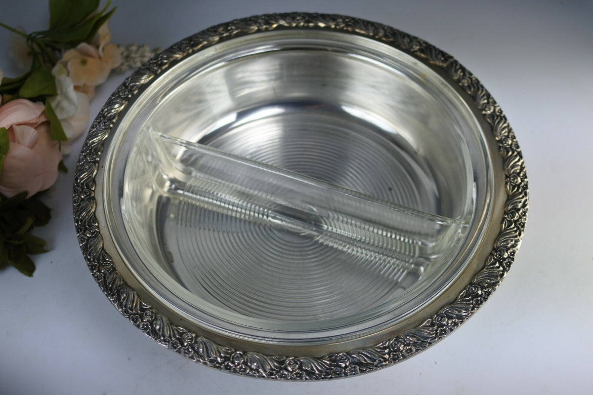 King Edward Silverplate Antique 3 Piece Serving Dish Glass Insert 7057