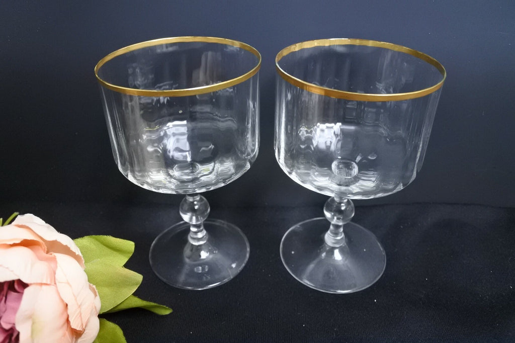 Lot Of 9 Ribbed Gold Rimmed Sherbet /Champagne Glasses Marked AC