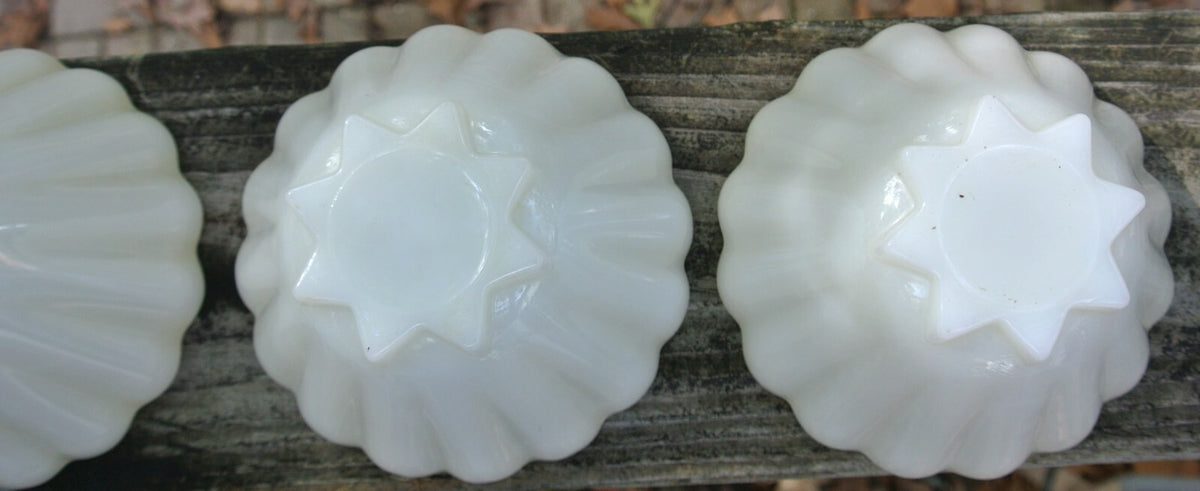 Set of 4 Fire King Lite Peach Opaque Milk White Ribbed Glass Bowls