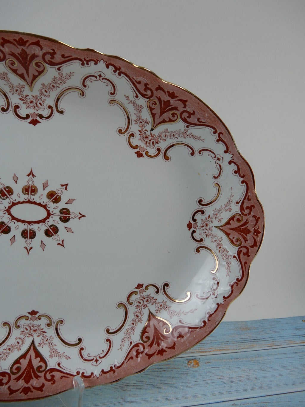 Antique Alfred Meakin Pre 1921 Red Gold Trim "Cambridge"Pattern 17-5/8" Platter