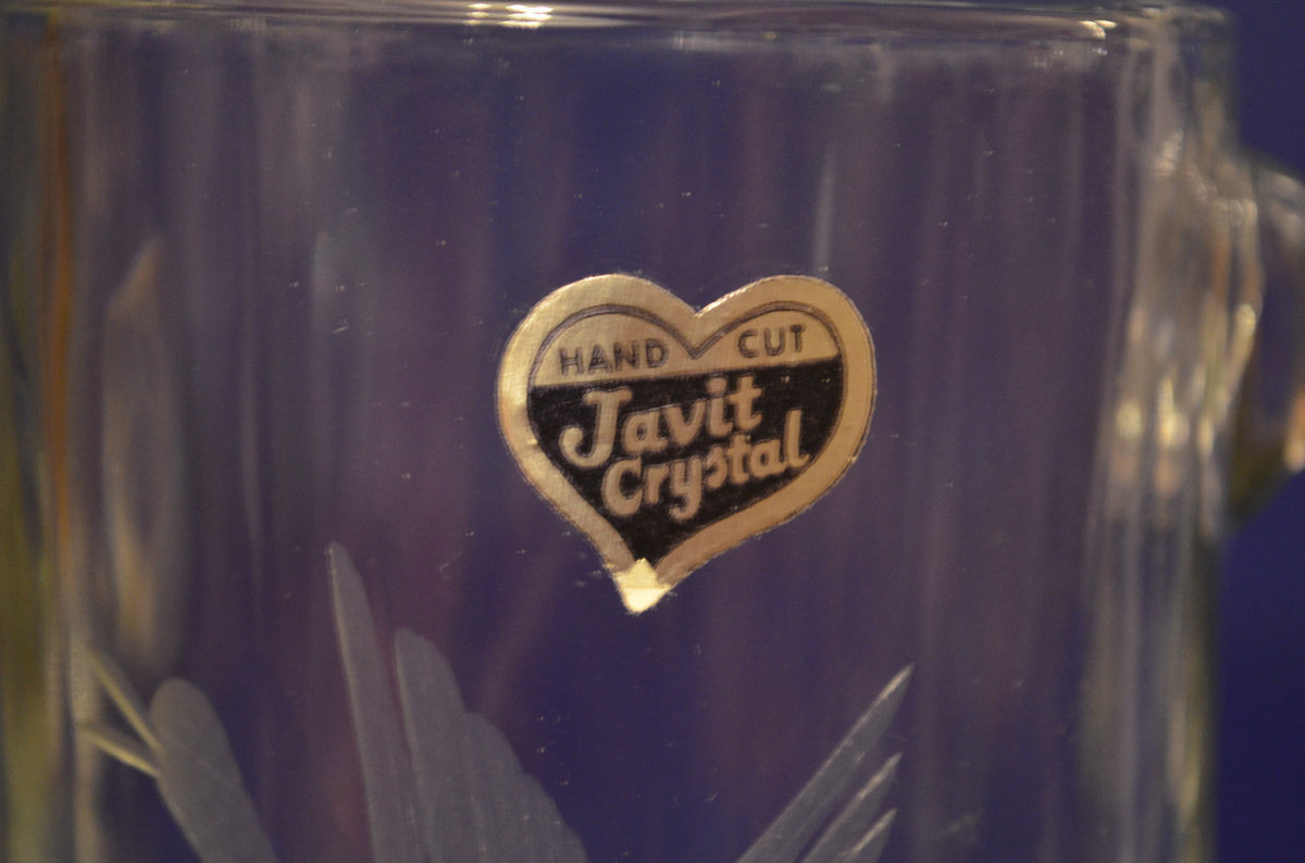 4 Piece Set Javit Hand Cut Crystal Mug's With A Picture Of A Satin Goose 5-1/4"