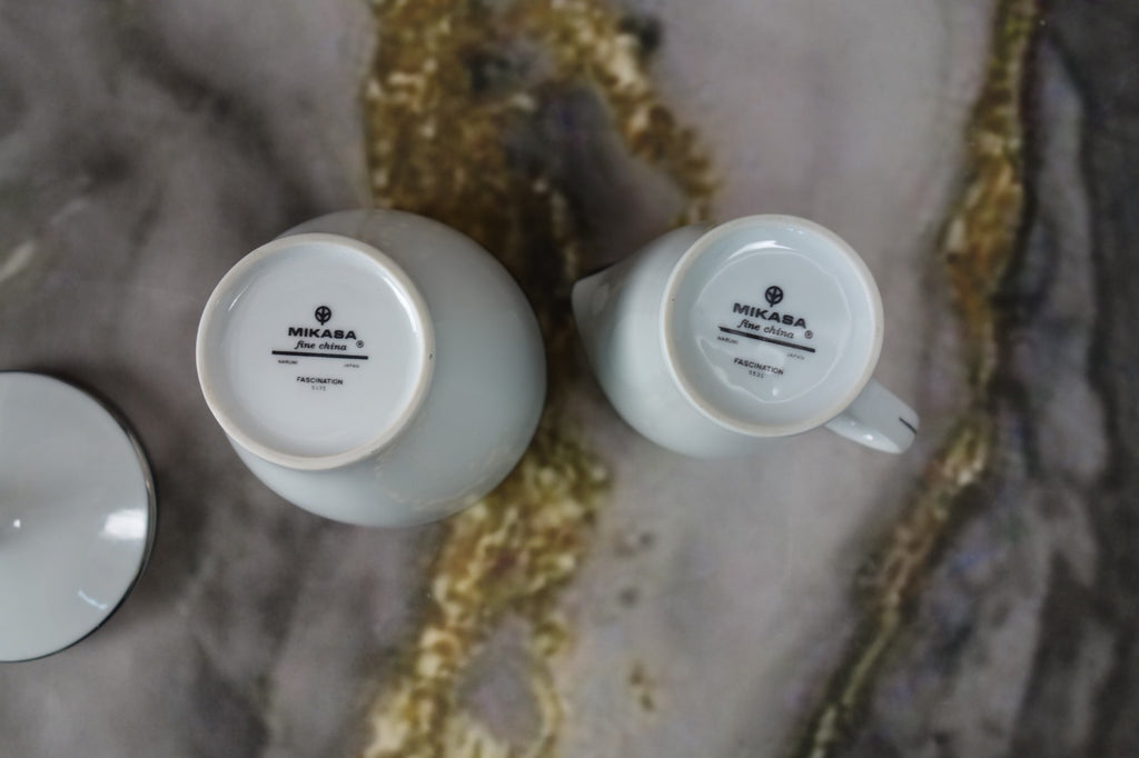 Mikasa Platinum Fascination Pattern Made in Japan Creamer and Sugar Bowl