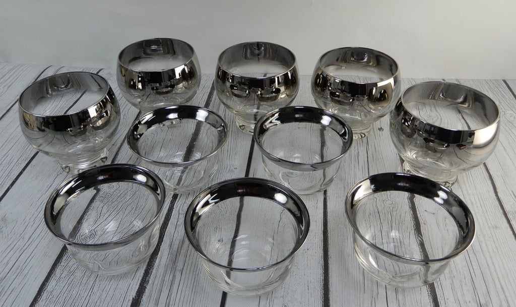 5 Queens Lusterware Shrimp Cocktail Set Dorothy Thorpe Style Silver Mercury Fade