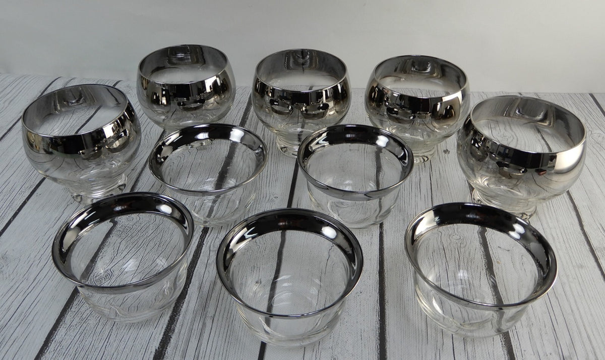 5 Queens Lusterware Shrimp Cocktail Set Dorothy Thorpe Style Silver Mercury Fade