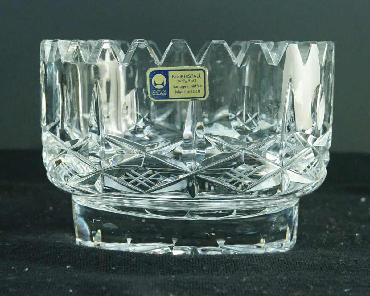 Lausitzer Deep Cut Crystal 4.5" Round Bowl 4.5" Tall Original Lausitzer Label