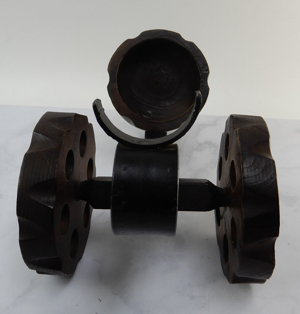 Vintage Cast Iron and Wood Wine Cannon Bottle Holder Made in Spain