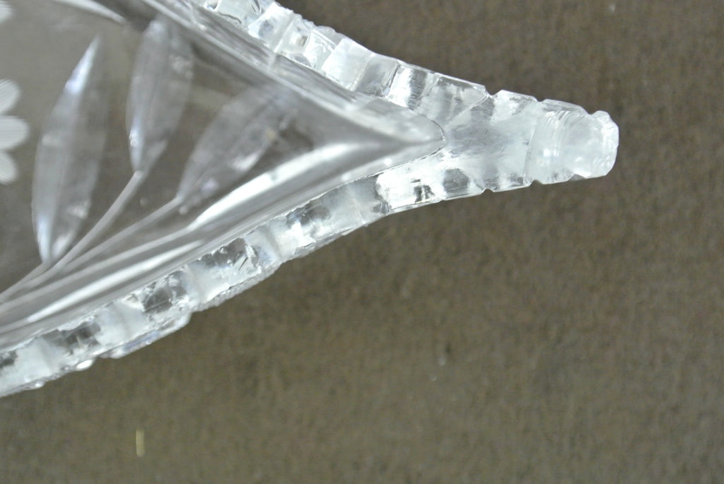 Antique American Cut Glass Boat Shaped Dish Daisy Buttons