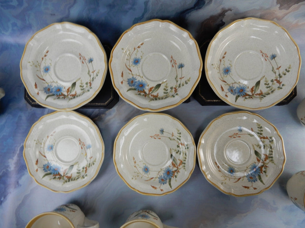 Vintage Mikasa Blue Daisies Cups and Saucers Set - Made in Japan