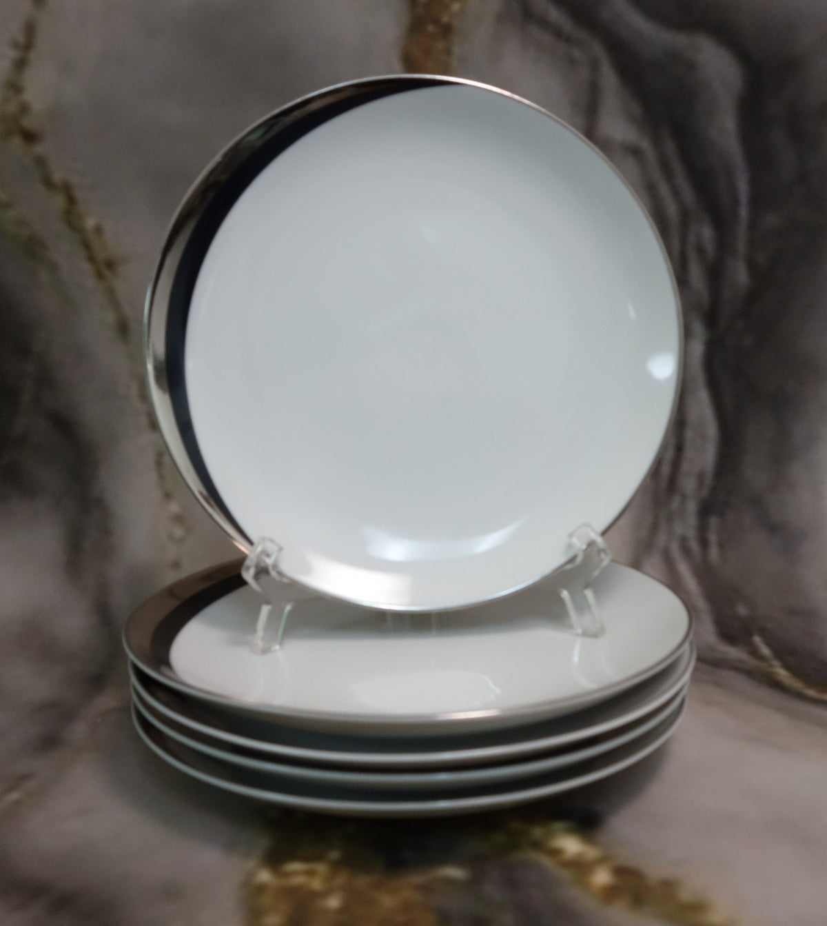 Set of 5 Pc Salad Plates Mikasa Platinum Fascination Pattern Made in Japan