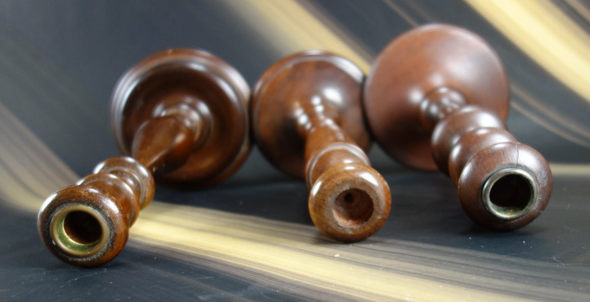 Set of 3 Vintage Wood Mid-Century Modern Candle Holders 12-3/8", 12", 11-5/8"
