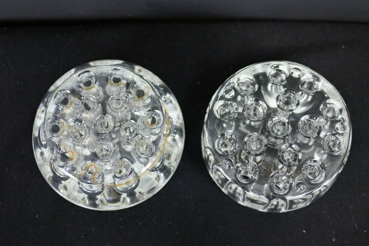 Lot Of 2 Vintage Clear Glass Flower Frog Stem Holders Floral Arranging  16 Holes