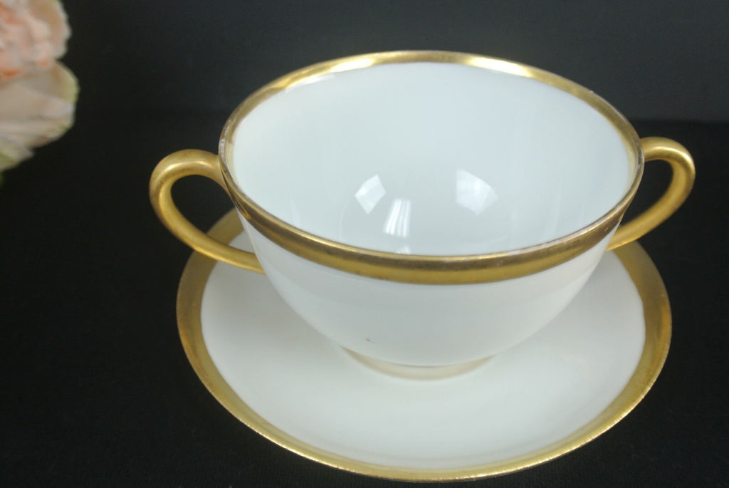 Mismatched Set Of 3 Thomas Bavaria Two Handle Cup And Haviland Limoges Saucers