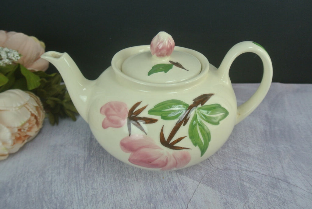 Vintage Continental Kilns Green Arbor Musical Box Teapot Pink Roses