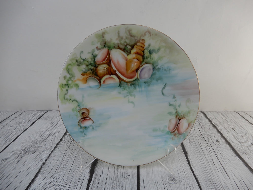 Vintage Thomas Serves Bavaria Hand-Painted Sea Shell Signed 8-1/2" Plate