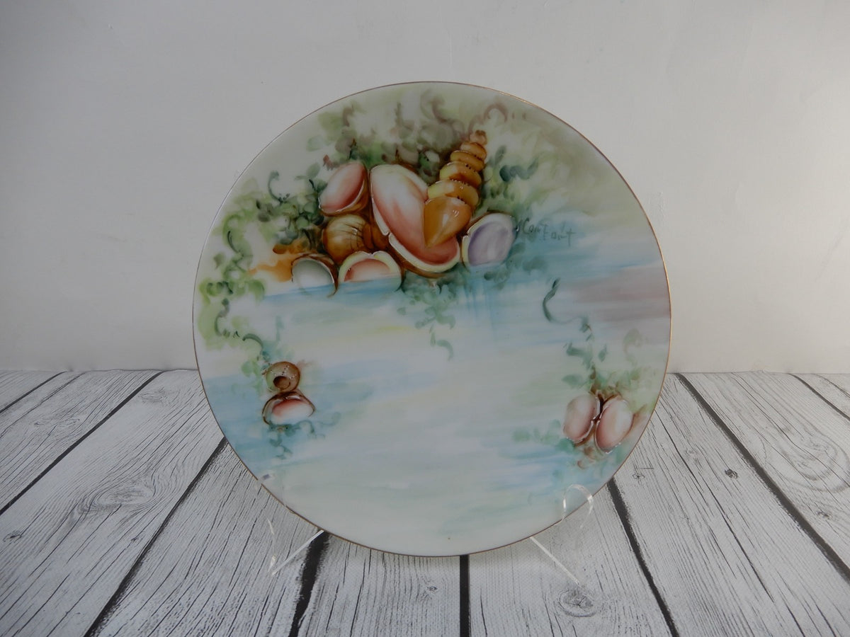 Vintage Thomas Serves Bavaria Hand-Painted Sea Shell Signed 8-1/2" Plate