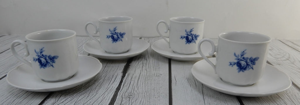 Seltmann Weiden Bavaria Cobalt Blue Roses Set of Four ~5 oz Cups and Saucers