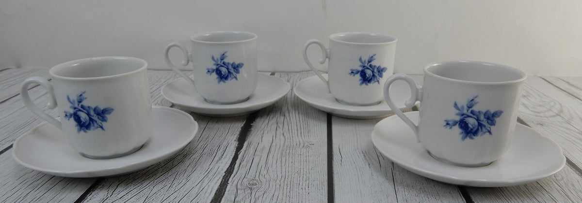 Seltmann Weiden Bavaria Cobalt Blue Roses Set of Four ~5 oz Cups and Saucers