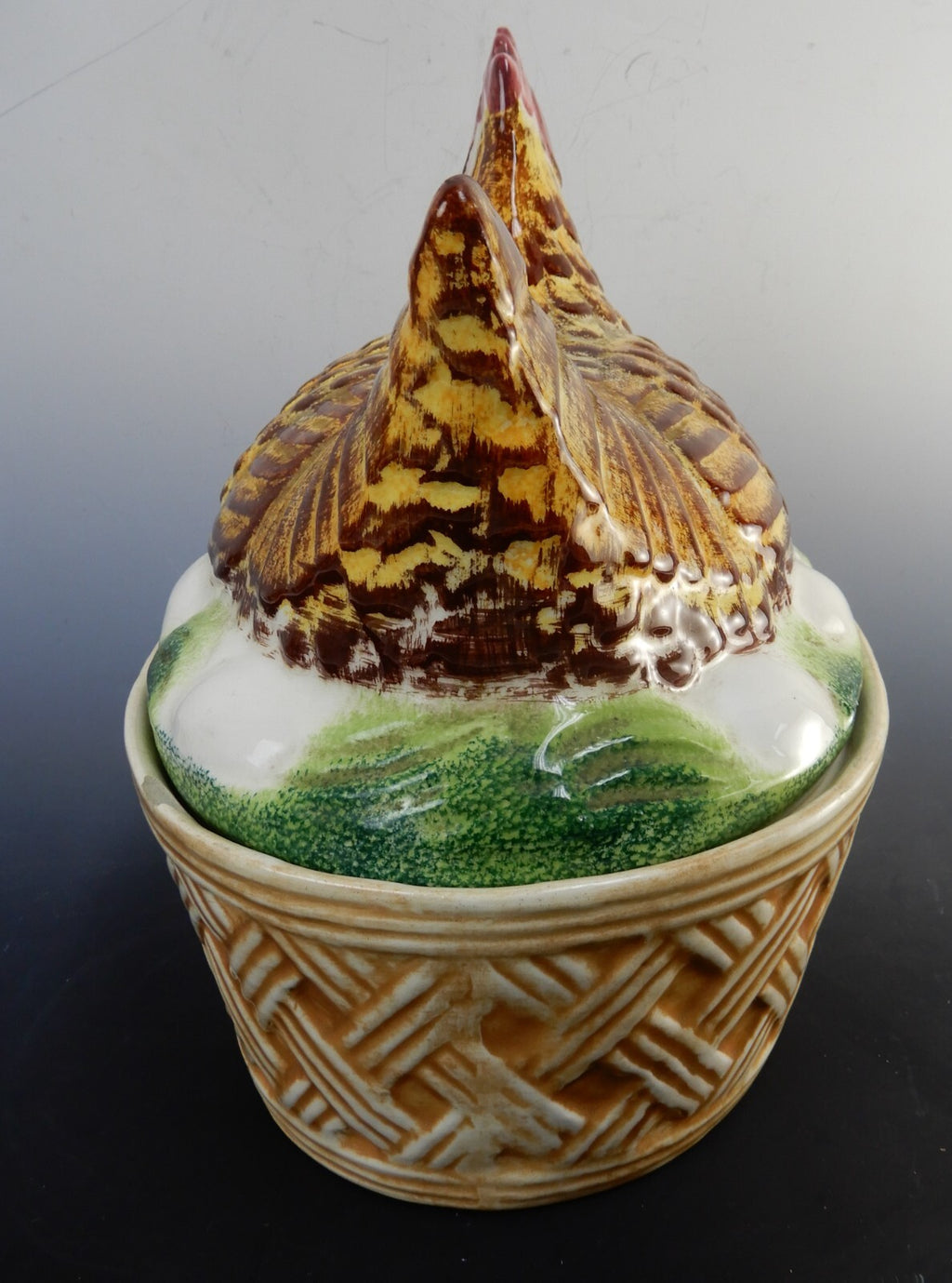Ceramic Hen Laying Nest with Eggs From Los Angeles Pottery CA W/ CHIP~ 11-1/4" W