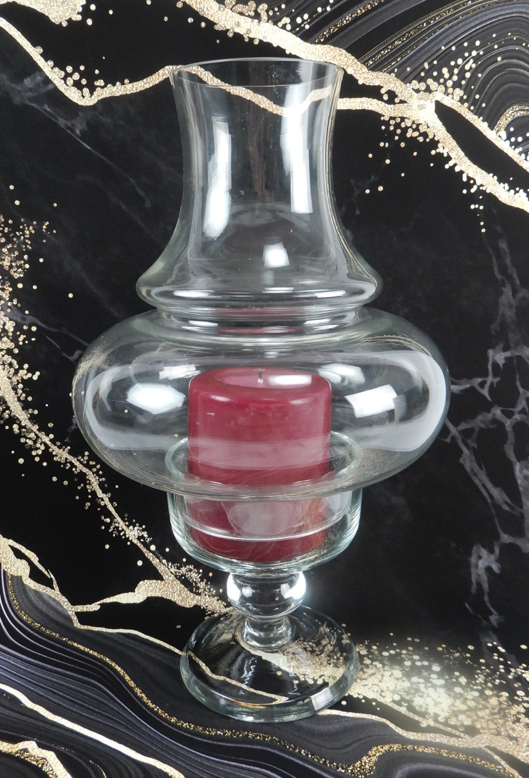 Vintage 2 Piece Clear Glass Hurricane Lamp Pillar Candle Holder 11-1/2" Tall