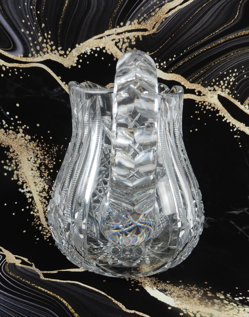 American Brilliant Period  ABP Heavy Crystal Cut Glass Hobstar Water Pitcher