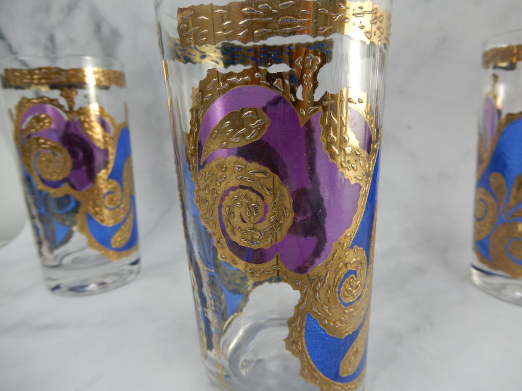 Seven Georges Briard Signed Mid-Century Apple and Pear Pageant Highball Glasses