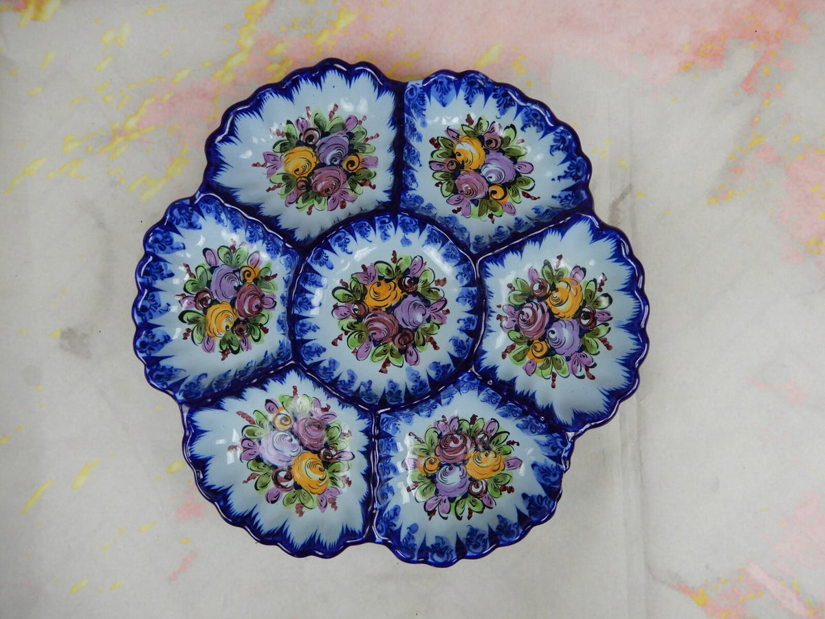 Vintage Vestal Alcobaca Portugal Handcrafted Floral Serving Tray 12"