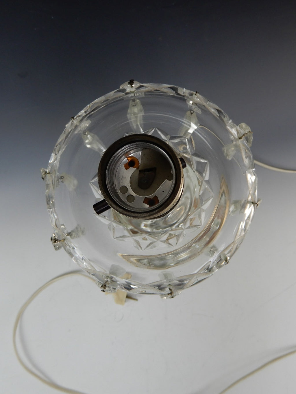 Vintage Crystal Regency Boudoir Table Lamp With Hanging Prisms