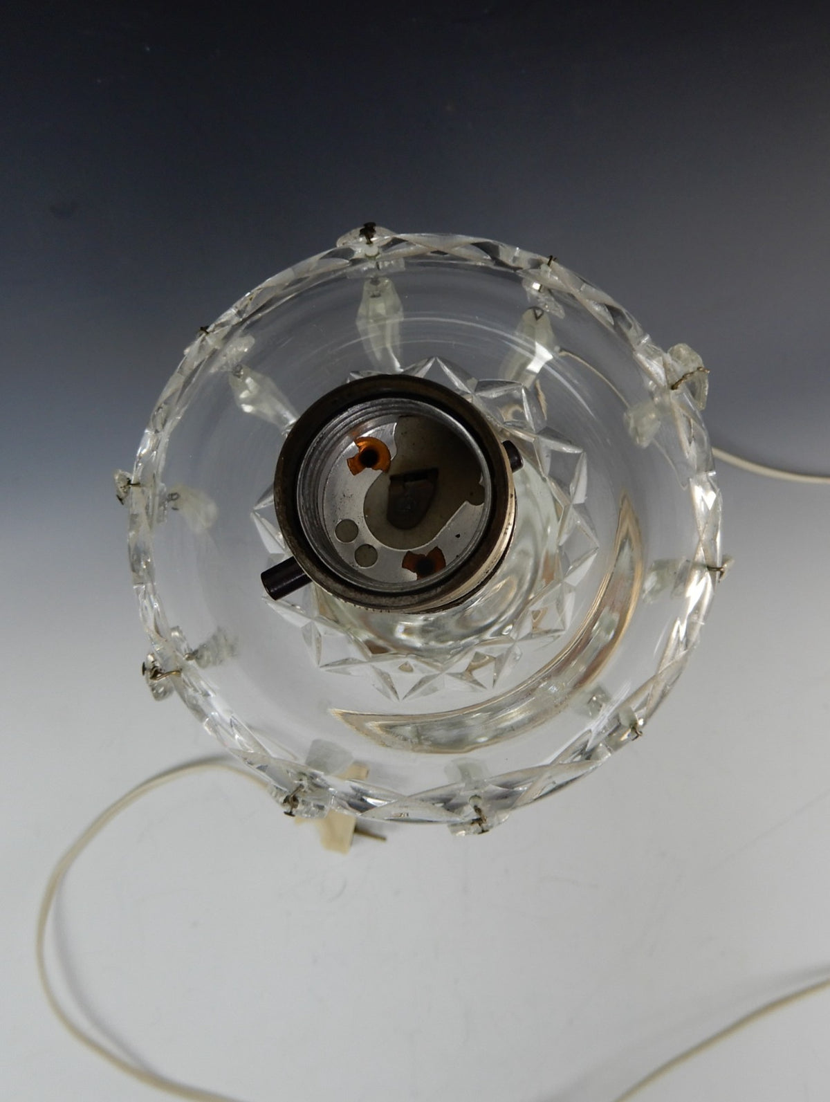 Vintage Crystal Regency Boudoir Table Lamp With Hanging Prisms