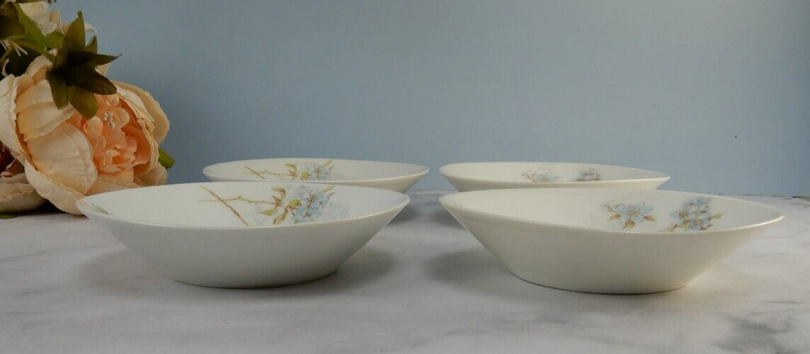 Antique Limoges A. Lanternier France Porcelain Blue Floral Set of 4 Fruit Bowls