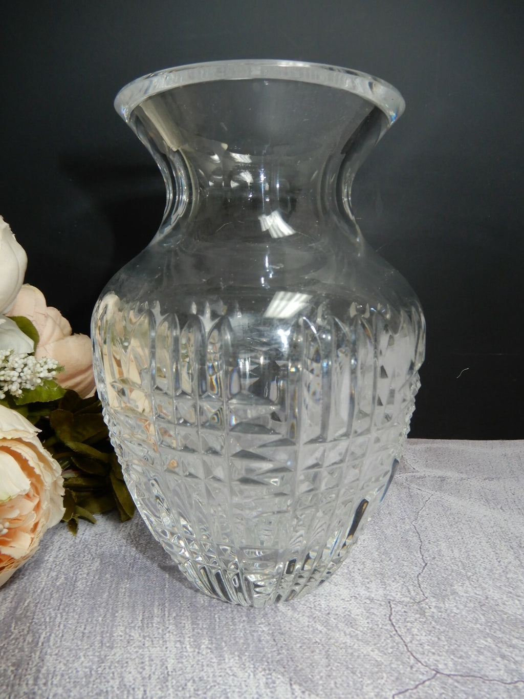 Vintage Heavy Elegant Glass Crosscut Vase
