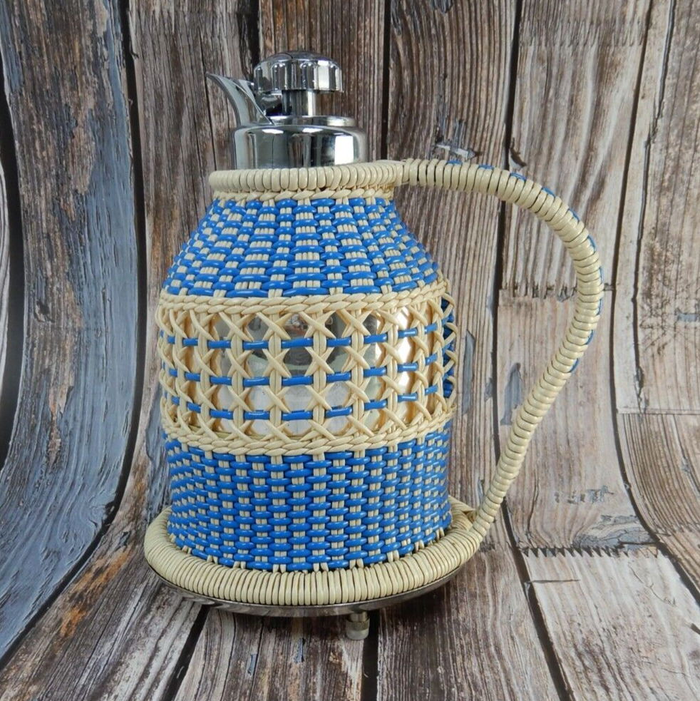 Vintage Plastic Wicker Wrapped 4 Cup Thermos