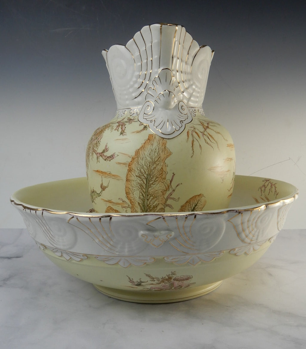 Antique Alba China Bona Fama Melior Ironstone Pottery Wash Bowl and Pitcher Set