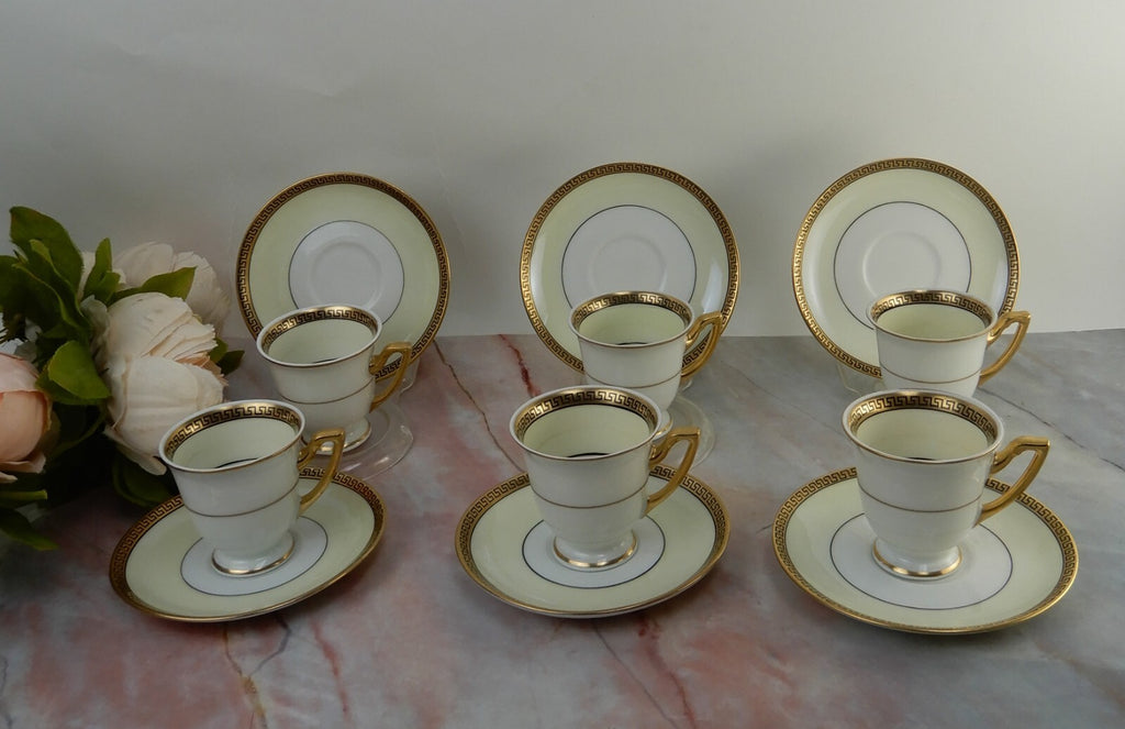 Thomas Bavaria Demitasse Set of 6 Chocolate Cups & Saucers Greek Key Design