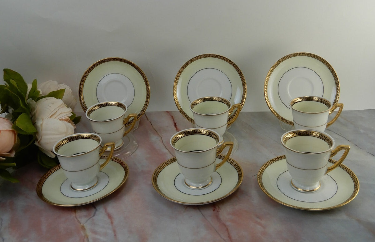Thomas Bavaria Demitasse Set of 6 Chocolate Cups & Saucers Greek Key Design