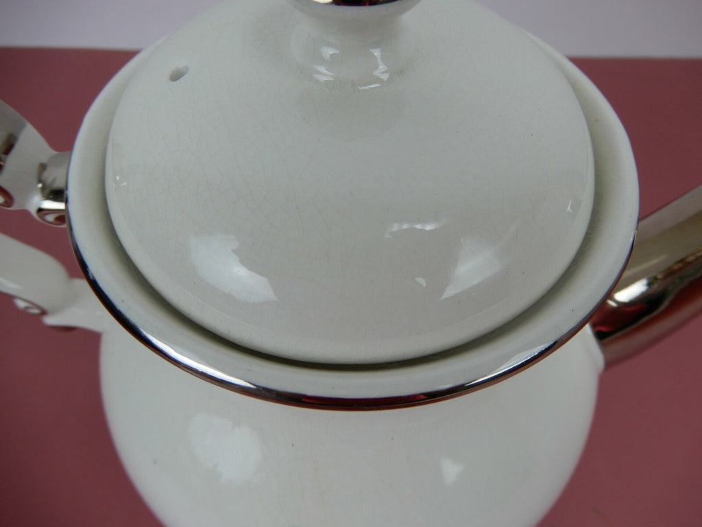 Vintage Gibson Staffordshire Tiffany Teapot Silver Trim, Floral Design