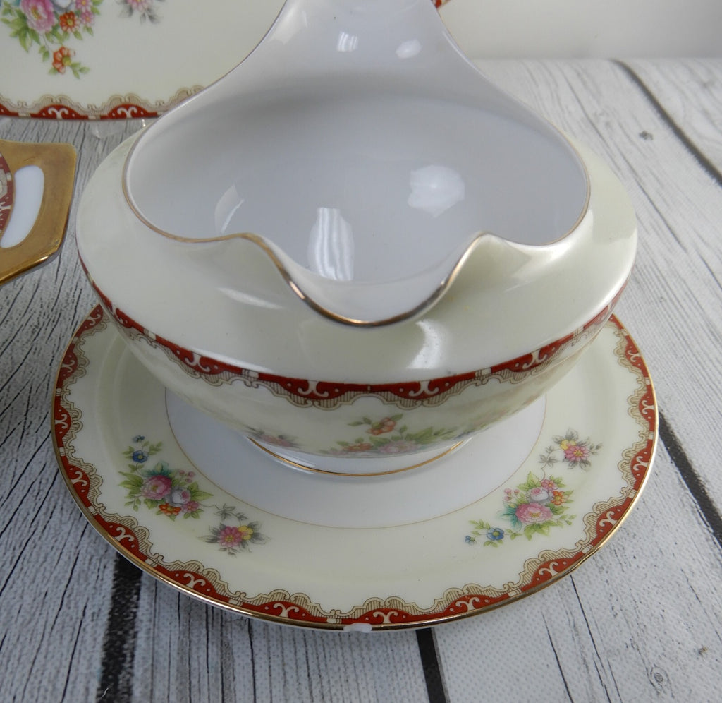 Set of 3 Pc. Meito China Floral Japan Platter,Serving Bowl,Gravy Bowl WITH CHIPS