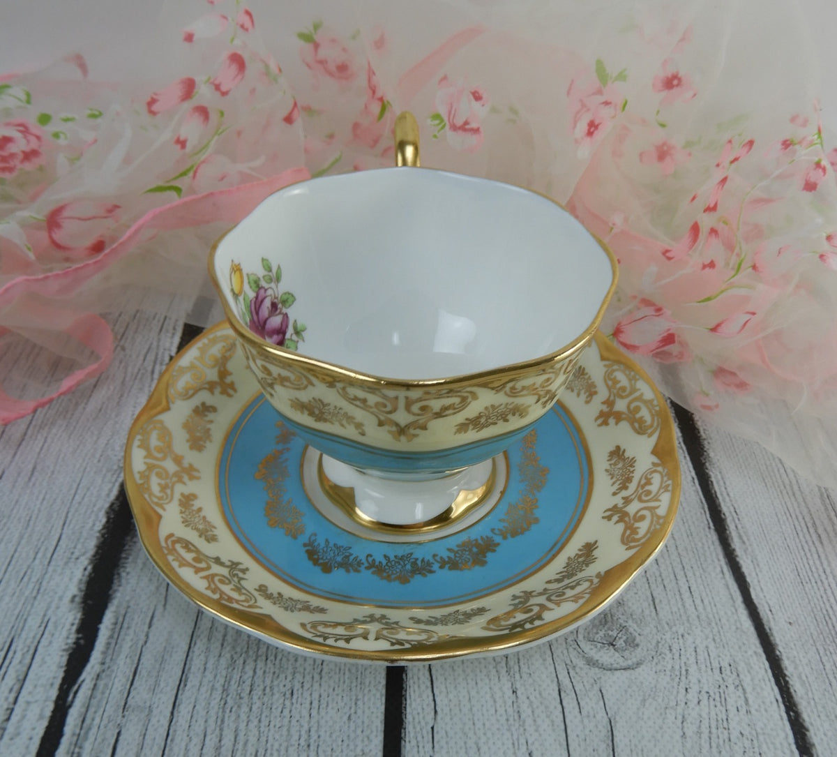 Vintage Royal Albert "Mayfair" Gold Filigree Cup and Saucer