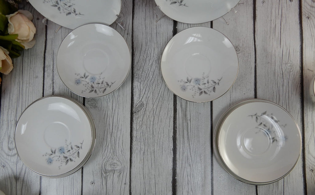 4 Vintage Diamond Fine China "Blue Rose" Japan Trio Set Cup,Saucer & Plate