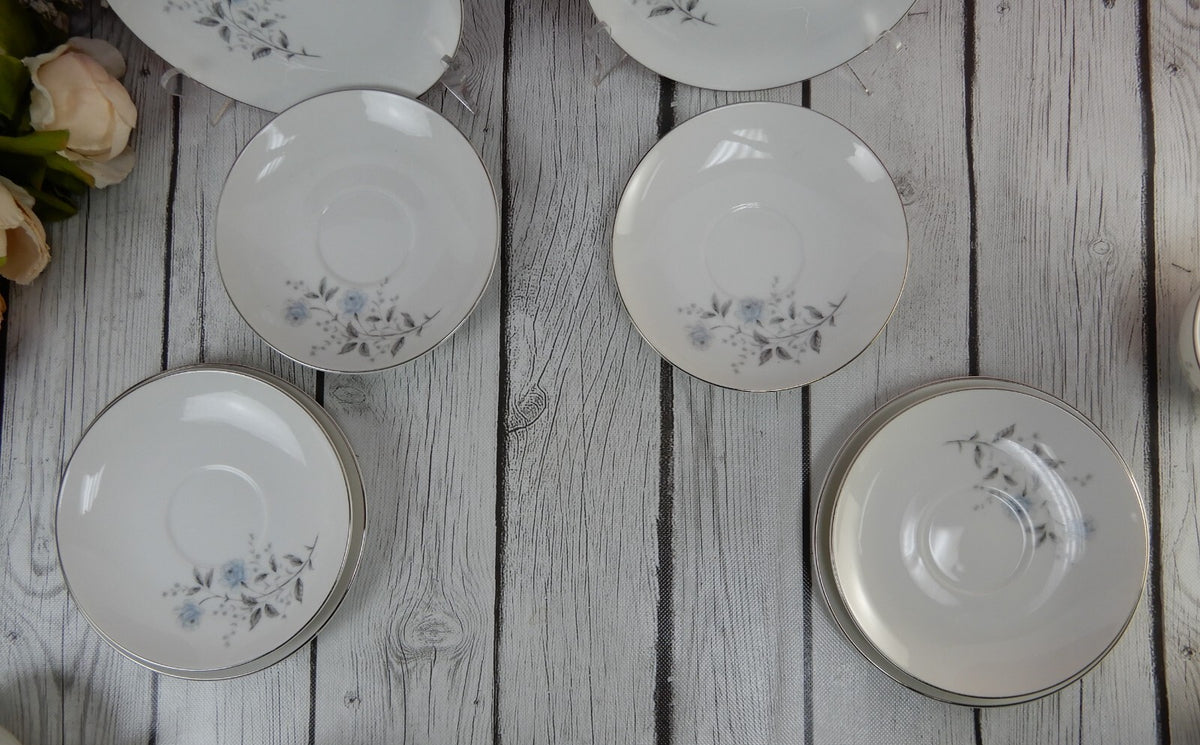 4 Vintage Diamond Fine China "Blue Rose" Japan Trio Set Cup,Saucer & Plate