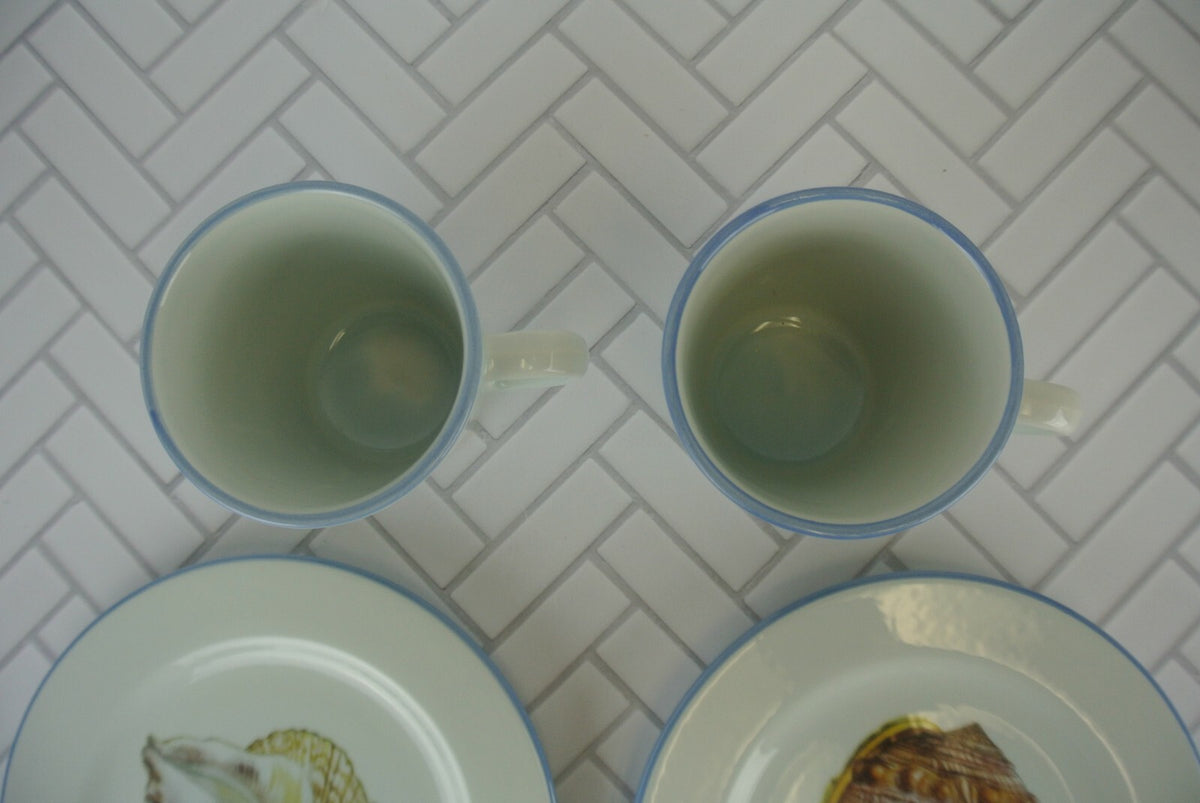 Set of 2 Sea Shell Dinnerware Two Plates, Two Mugs Made in Italy "A"